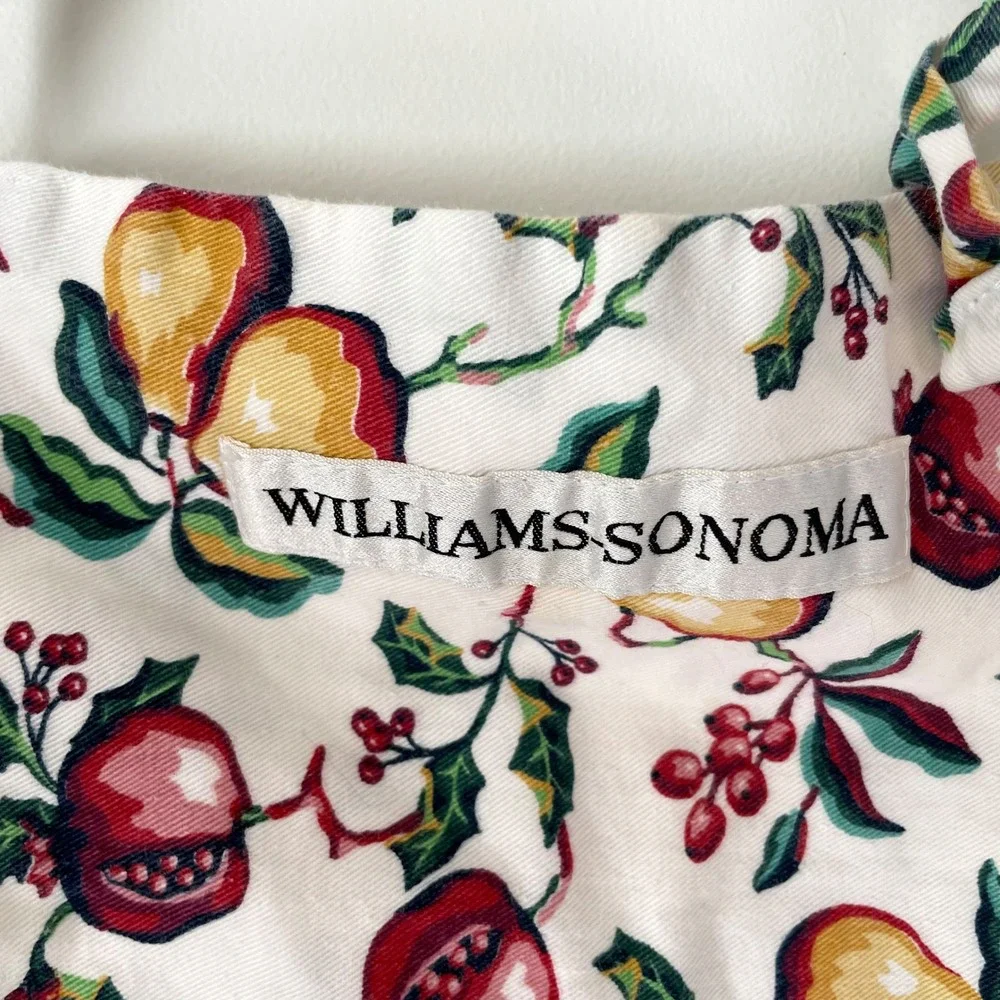 Vintage Williams Sonoma Cotton Apron Pomegranate Pear Holly Berries 80s 90s
